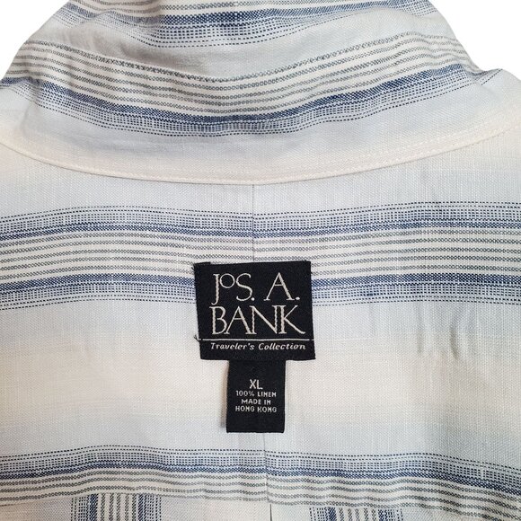 Jos A Bank Size XL Shirt Linen Stripe Travelers Collection Short Sleeve Business - Picture 9 of 9
